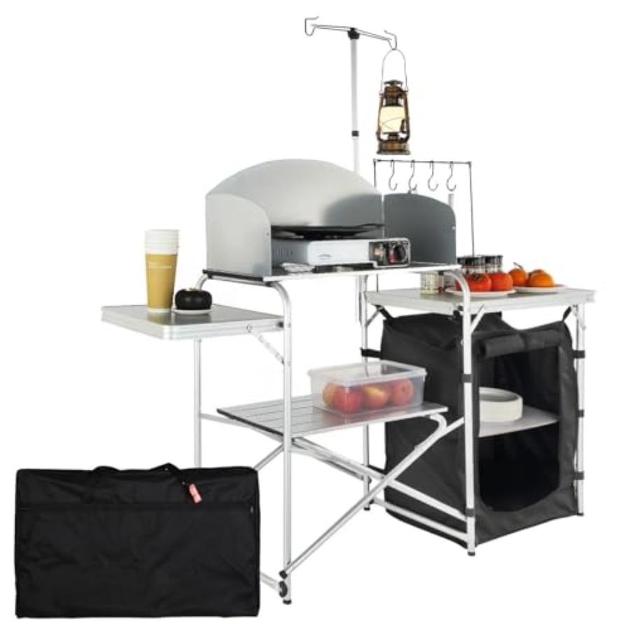 Camping Cooking Table With Storage - Camping Kitchen Table, Folding Outdoor Cooking