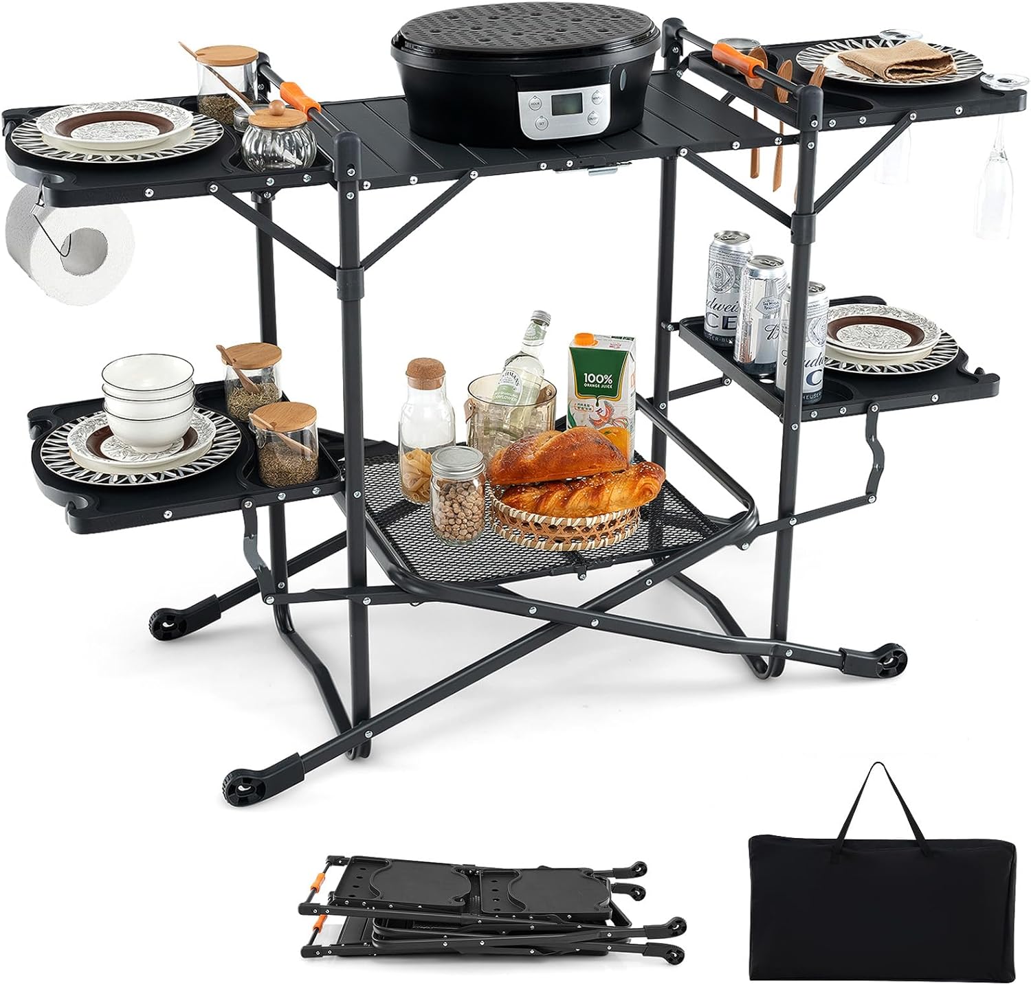 Camping Cooking Table With Storage - Portable Camp Cooking Table with Aluminum