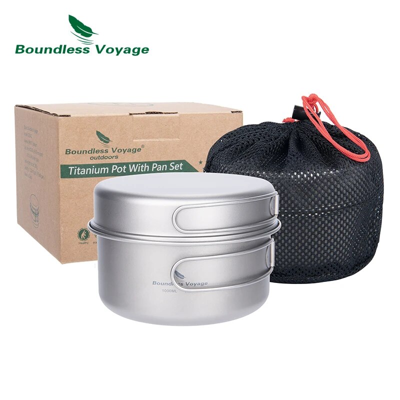 Camping Cooking Set Compact - Boundless Voyage Titanium Pot Pan Set