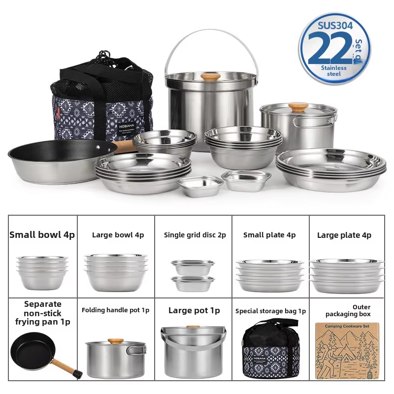 Camping Cooking Kit - NOBANA Newest Outdoor Stainless Steel Pot