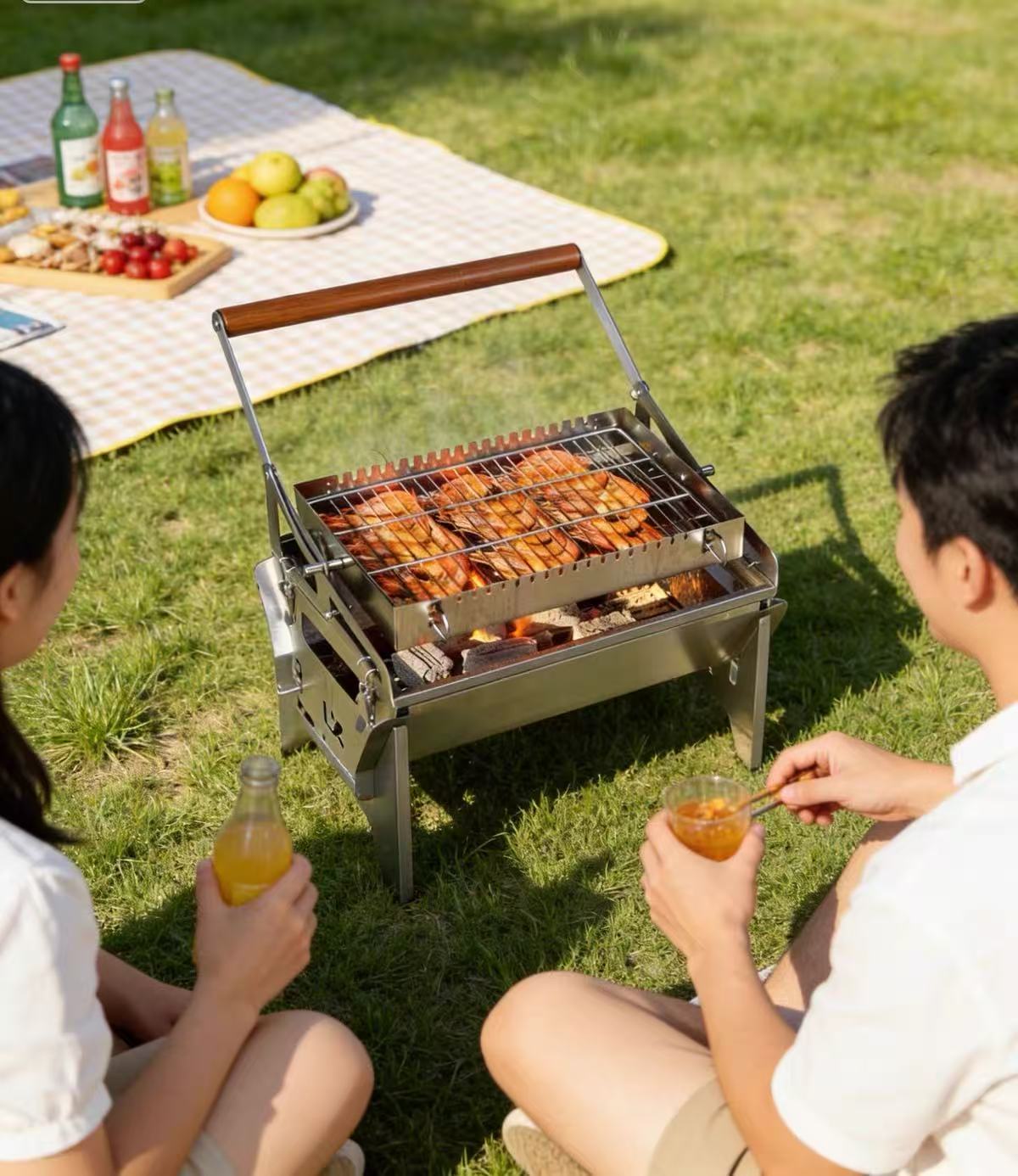 Camping Cooking Mesh - Flip Charcoal Barbecue Grill with Rotating