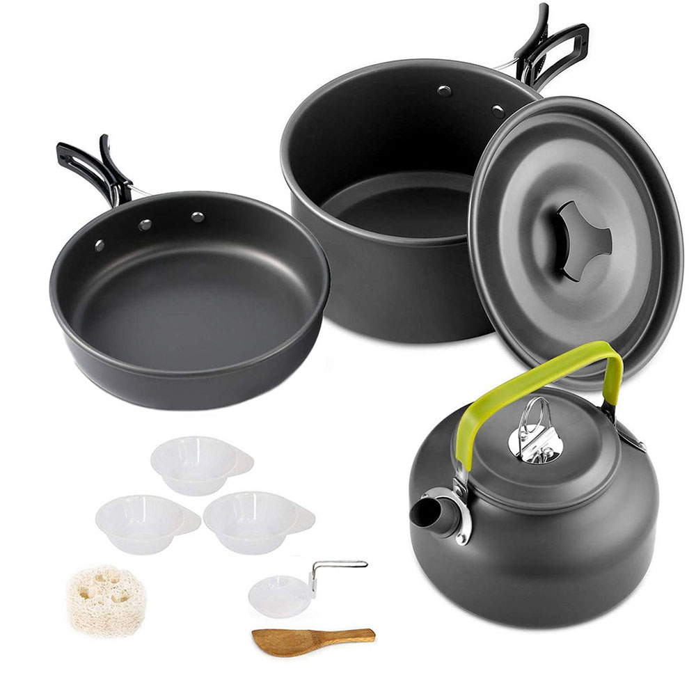 Camping Cooking Set Large - Camping Cookware Set Aluminum Nonstick Portable