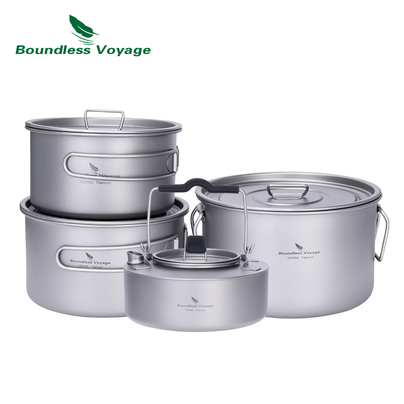 Camping Cooking Set Compact - Boundless Voyage Titanium Pot Stockpot Cooking