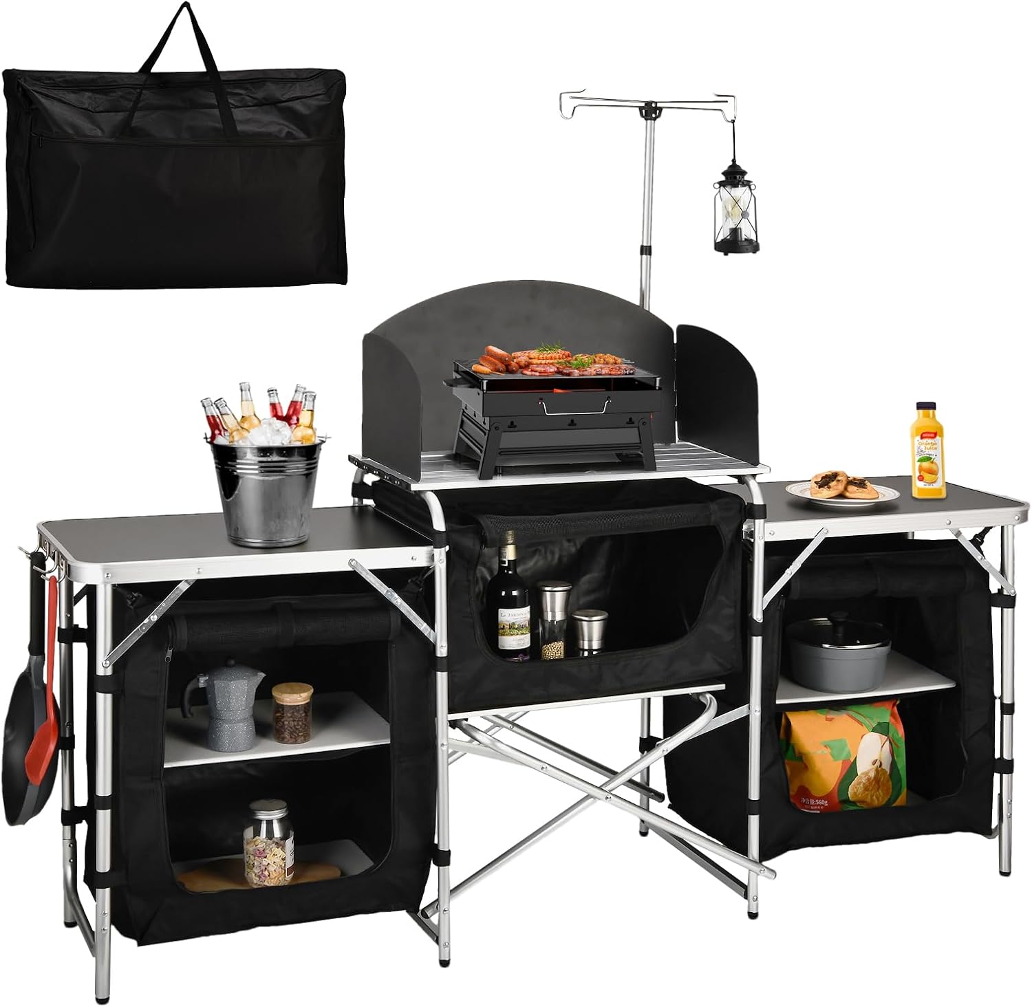 Camping Cooking Table With Storage - Aluminum Folding Camping Kitchen Table and
