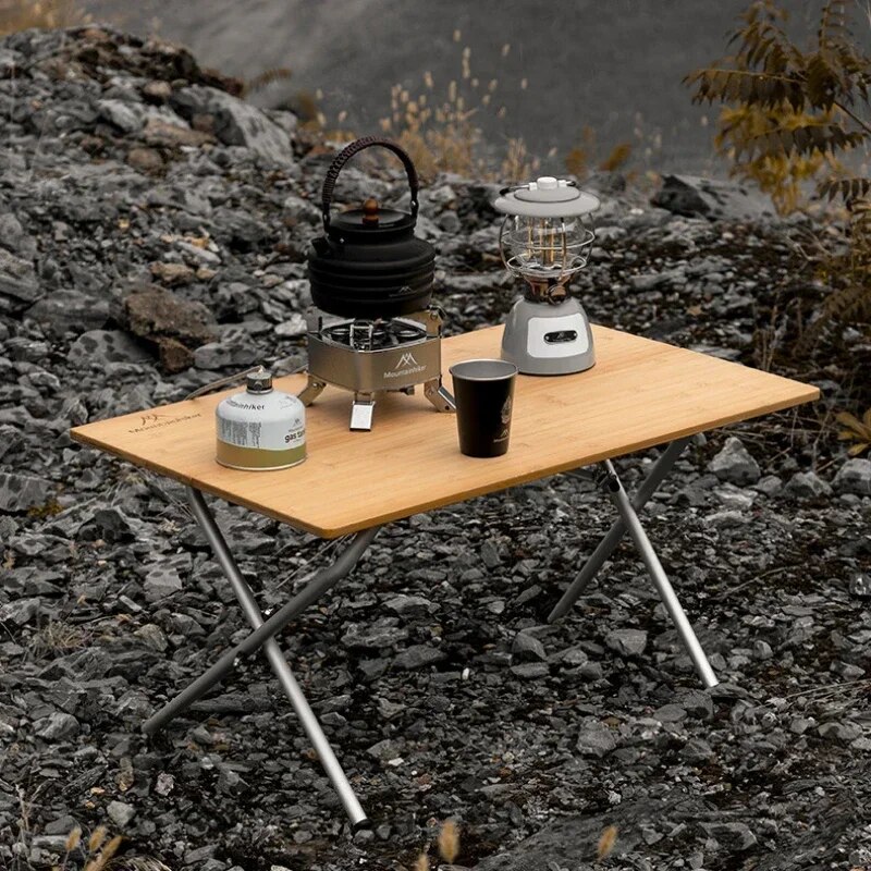 Camping Cooking Table - MOUNTAINHIKER Outdoor Camping Bamboo 2/3 Folding