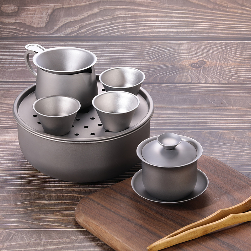 Camping Cooking Table With Storage - Pure Titanium Tea Set, Portable, 1.9L,